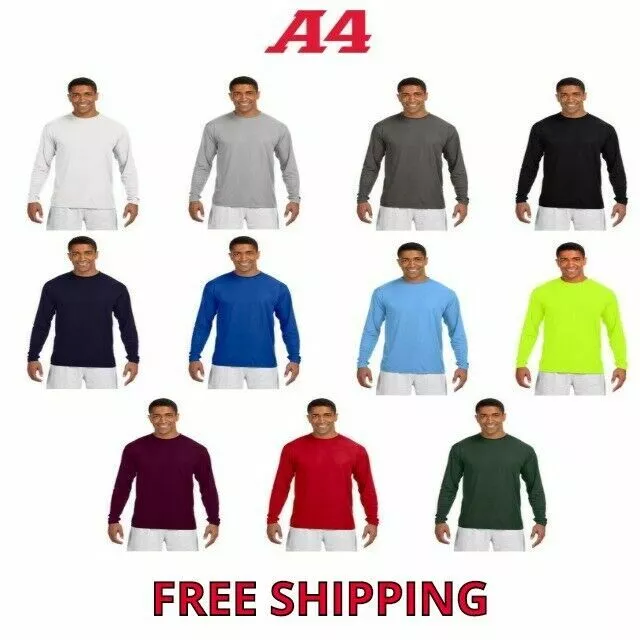 A4 Men's Cooling Performance Long Sleeve T-Shirt Dri-Fit L/S Tee Shirt S-3XL