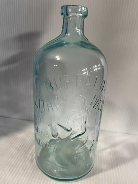 Antique Buffalo Lithia Blue Water Bottle 10 x 4.5 x 4.5"