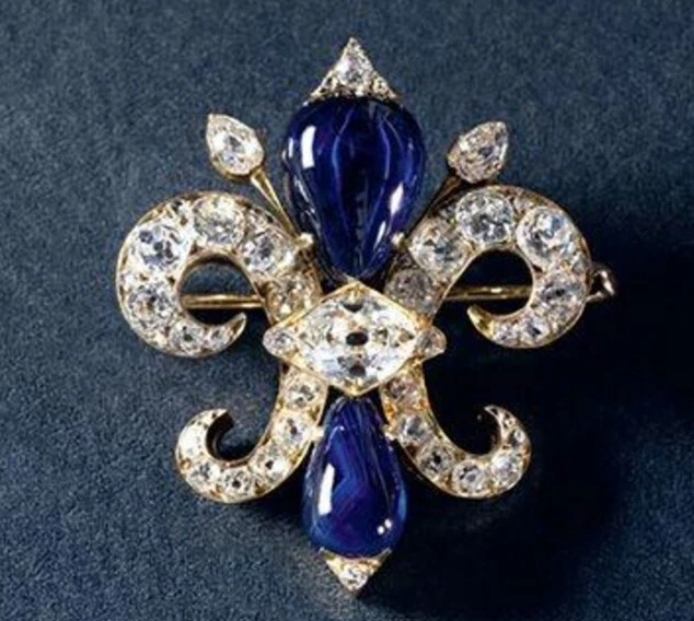 Broche Vintage Gablonz Laiton Filigrane Avec Strass Bleu Saphir - Fleurie