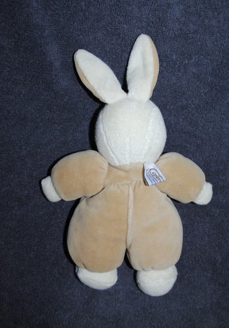Peluche Doudou Lapin Beige Ecru AJENA Eponge Velours Vintage  Hochet 26 Cm TTBE 2