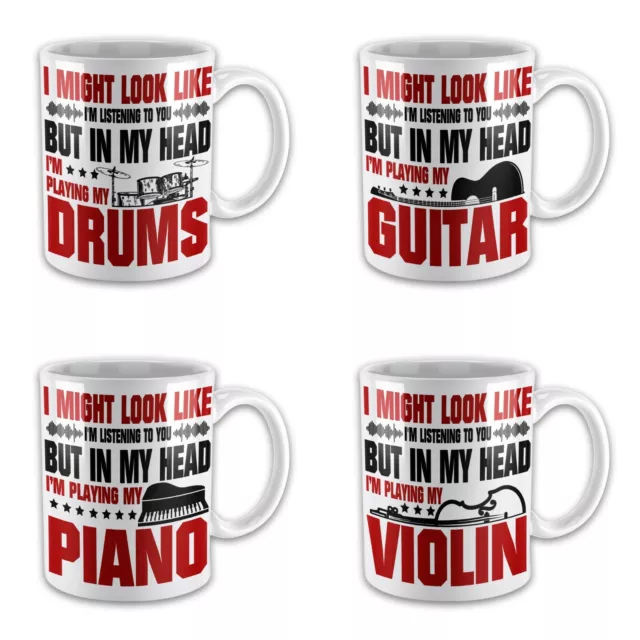 In My Head I'm Playing My (Instrument) Funny Novelty Music Gift Mug - Red