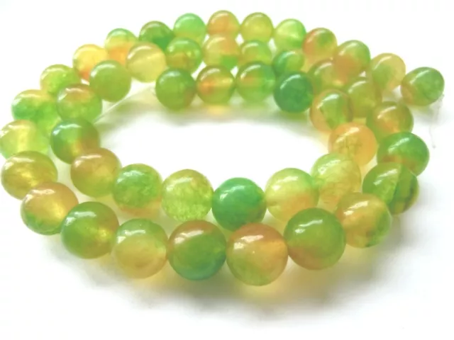 Jade Kugeln Perlen grün gelb 8mm rund Schmuckperlen 1 Strang #12