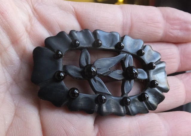 Collier Ras-du-cou Ancien De Deuil (Mourning) – Noir Pierre De Jais Et Verre – Vintage