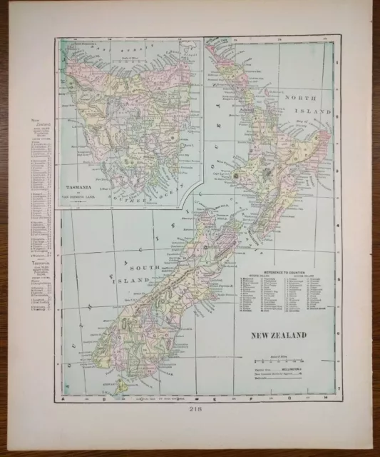 Vintage 1902 NEW ZEALAND Map 11"x14" ~ Old Antique Original AUCKLAND WELLINGTON