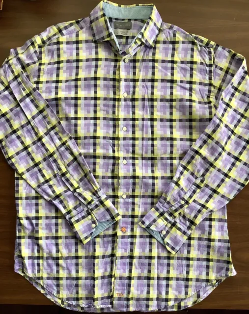 Thomas Dean Mens Large Cotton Button Down Long Sleeve Multi Color Dress Shirt