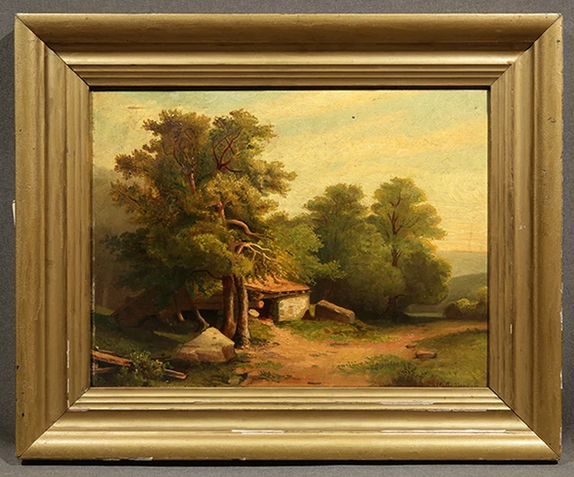 Early 20th Century “Landscape with Small Cottage” Signed Oil Painting
