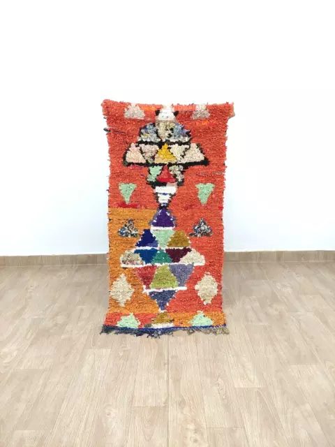 Moroccan Vintage Orange Runner Rug 2x5 Handmade Berber Geometric Boujaad Carpet