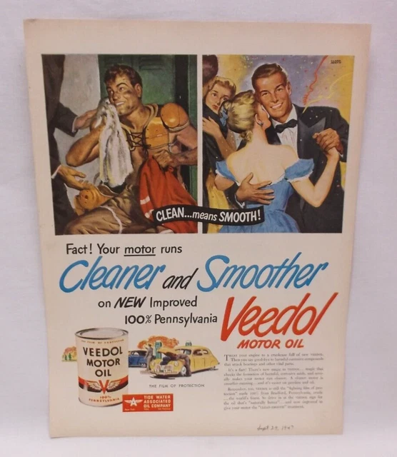 Veedol Motor Oil 1947 Magazine Advertisement Cleaner and Smoother