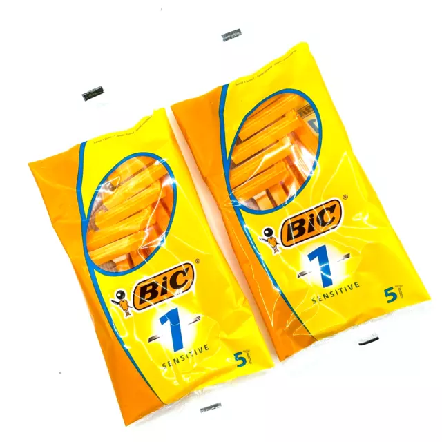 Afeitadora BIC 1 Sensitive 10 x Afeitadoras Desechables Para Hombre (2 x 5 Paquetes) Naranja