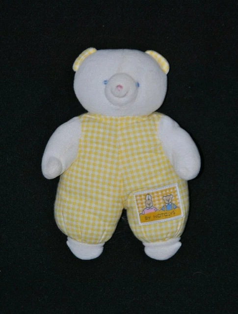 Peluche doudou ours by NATALYS blanc jaune à carreaux 19 cm TTBE