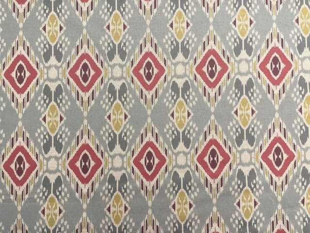 Hemlock Ikat  Blue/Red Cotton  Curtain/Craft/Roman Blind/Upholstery Fabric