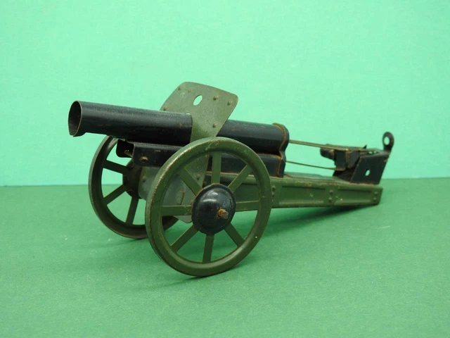 VINTAGE 1930S HAUSSER LINEOL SPRING LOADED TIN TOY HOWITZER CANNON ...