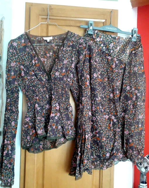 Ensemble BRIEFING Galeries Lafayette - Jupe Et Chemisier Noir Brodé En Viscose - Taille 38