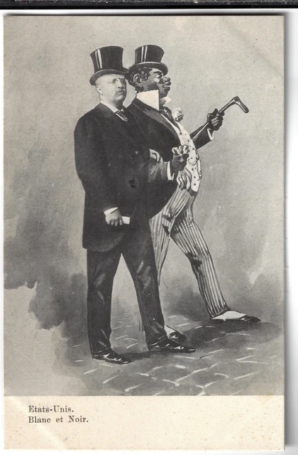 French Cartoon Postcard Showing Teddy Roosevelt & African American Man Spoof