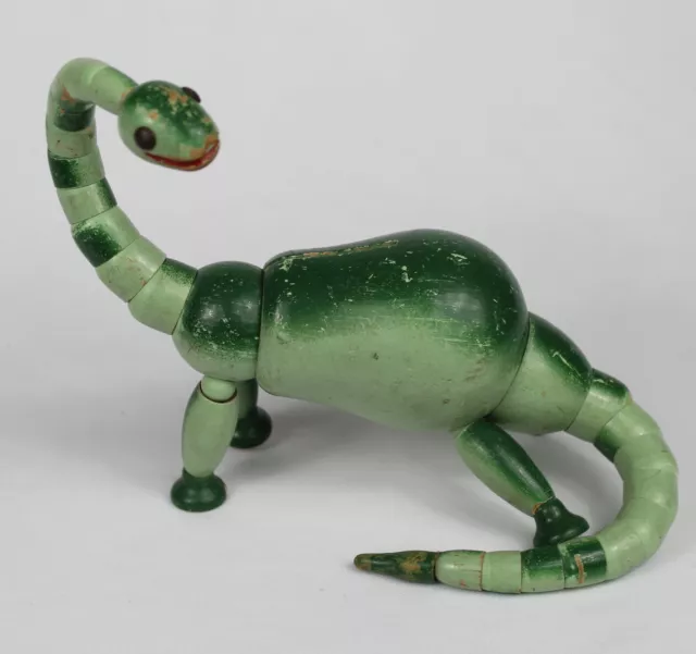 Vintage Tyrannosaurus Rex T-REX Green Dinosaur Stretchy Elastic Wooden Toy Bank