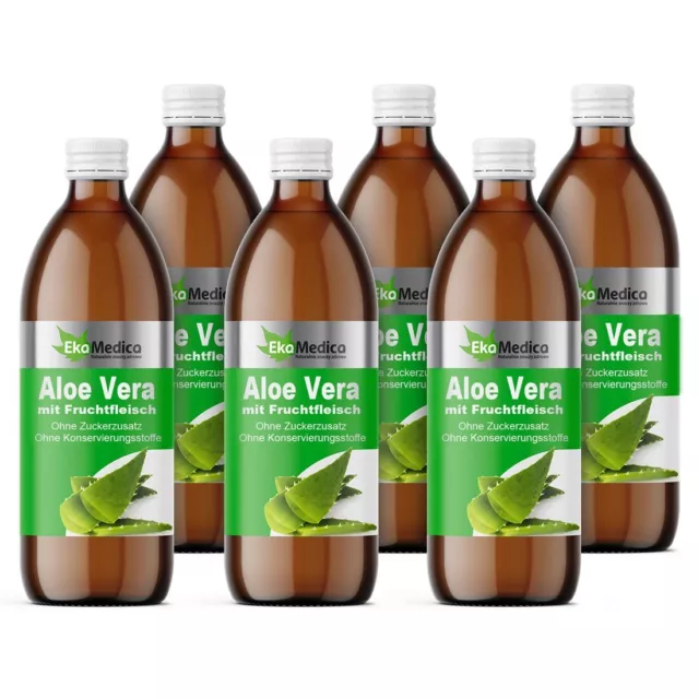 EkaMedica Aloe Vera mit Fruchtfleisch Nahrungsergänzungsmittel Saft - 6 x 1000ml