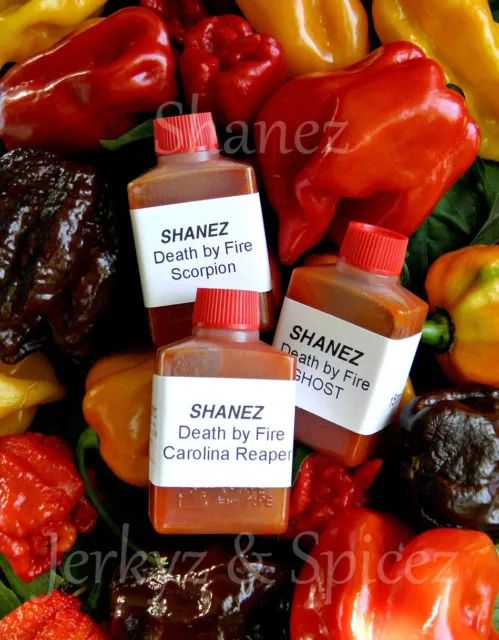 3x15ml Carolina Reaper, Yellow, Berry Shanez 'DBF' (Hot Sauce) Chilli Chili