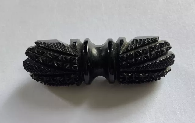 Antique Victorian Whitby Jet Inticrately Carved Bar Brooch