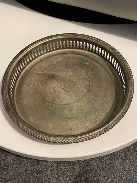 Vintage Silver Plated Small Gallery Tray, Diameter 23 cm