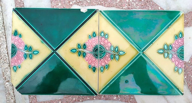 2Pc Antique Different Majolica Decorative Art Nouveau Architecture Tiles Japan