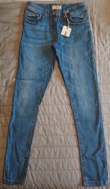 BNWT NEXT - Girls Blue Skinny Fit Denim Jeans Age 12 Years adjustable waist