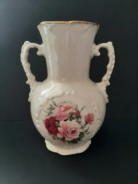 Vintage 'Flora & Fauna' Large Twin-Handled Urn / Vase - Floral Pattern