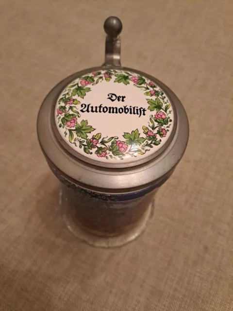 Alter Bierkrug Glas mit Zinndeckel