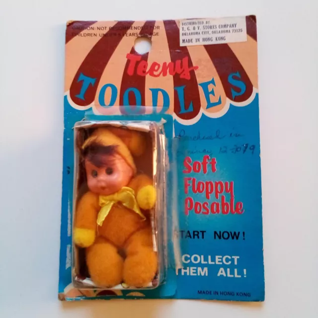 3" Teeny Toodles Soft Floppy Posable Doll Yellow Toy Baby on T.G.&Y.Card