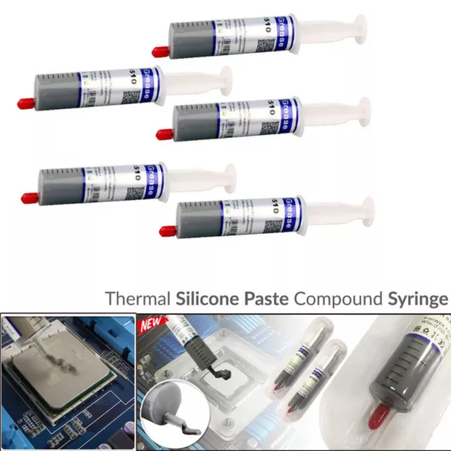 5 Pcs Silicone Thermal Heatsink Compound Cooling Paste Grease Syringe for PC CPU