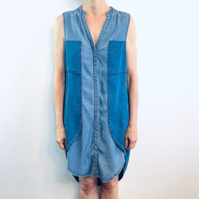 Once/Was Size 6 8 XS 1 Blue Chambray Sleeveless Short Dress Designer