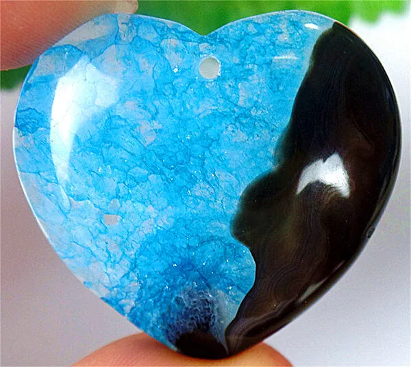 42x39x7mm Blue&Black Druzy Geode Agate Love Heart Pendant Bead ZL5505