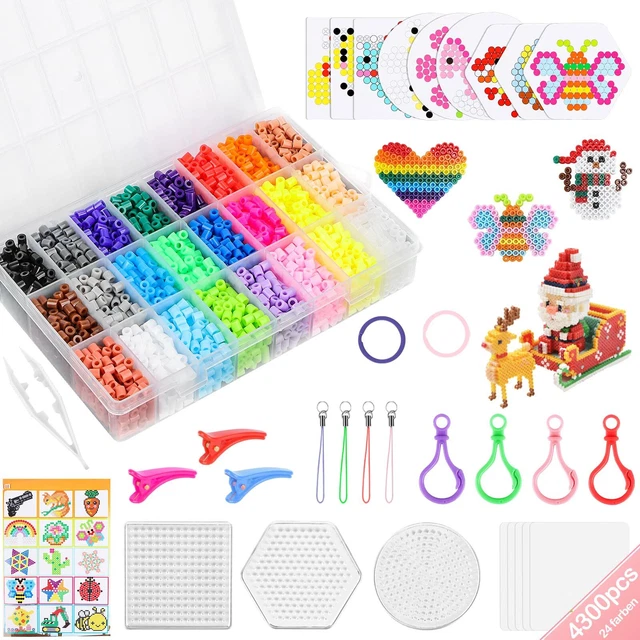 Kit Perles A Repasser Lot Perles à Repasser 6300 Pièces - 24 Couleurs 5mm Avec Plaques Perles Hama