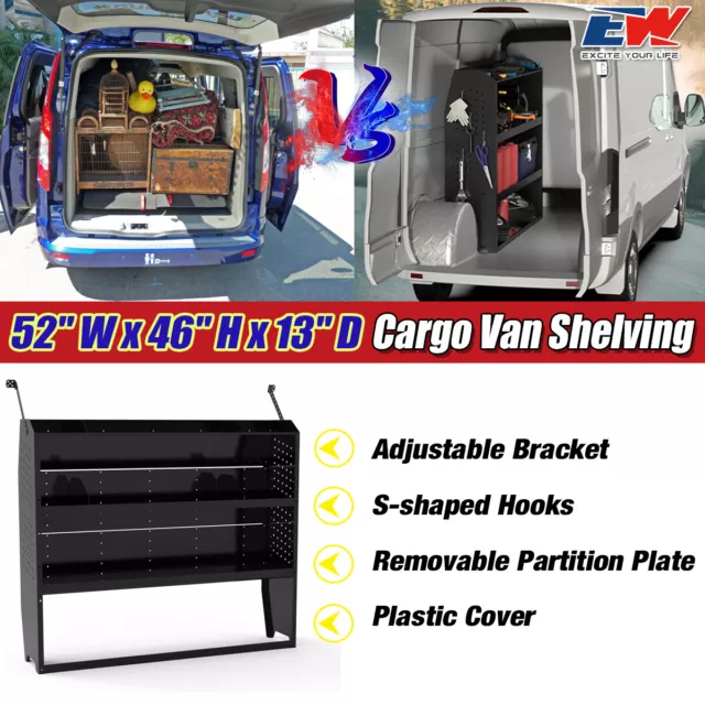 52" W Van Shelving Storage For Ford Transit, GM, NV, Promaster, Sprinter, Metris