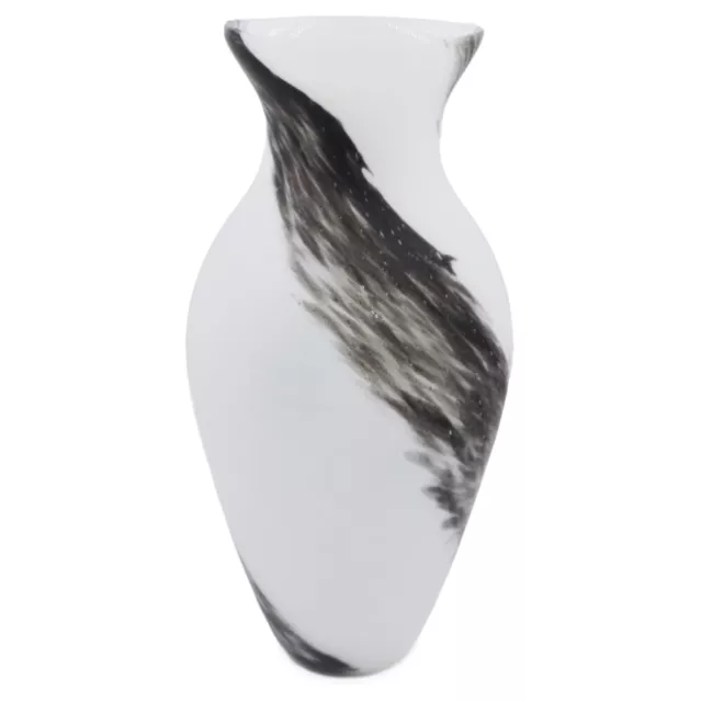 Vase Amphore en Verre de Murano Satin Blanc avec Veines Noires