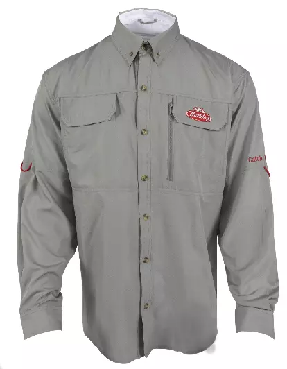 Berkley Long Sleeve Performance Tech Fishing Shirt 2XL Mens Grey Poly