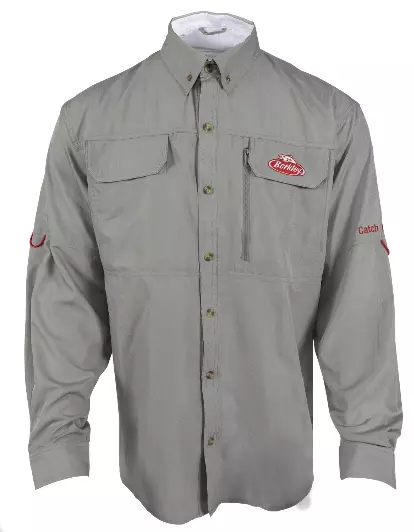 Berkley Long Sleeve Performance Tech Fishing Shirt XL Mens Grey Poly