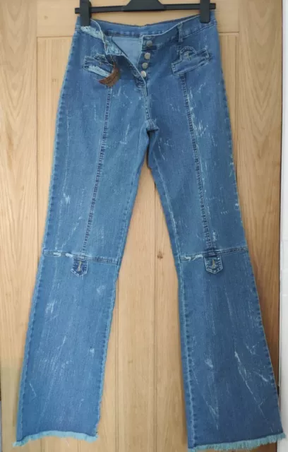 NWT Rip Detail Raw Edge Retro Style Jeans Size L 35" Leg