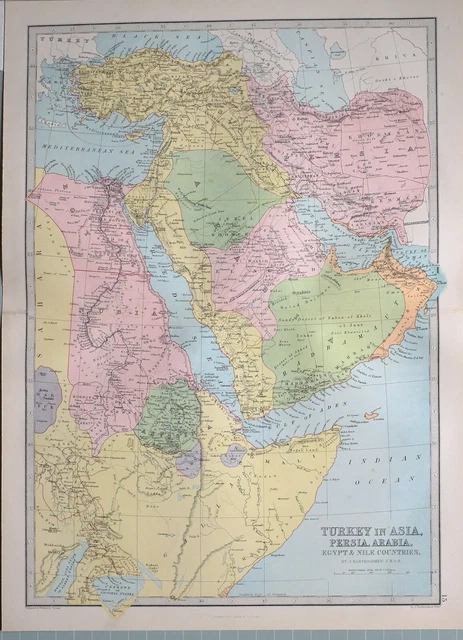 1871 Map Turkey In Asia Persia Arabia Abyssinia Shoa Kordofan Egypt Said Bahari