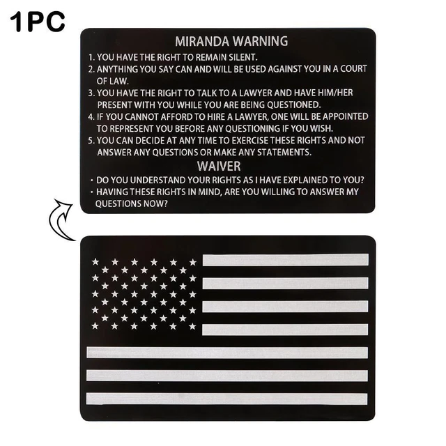2023 Police Black Metal Miranda Rights Card With American Flag US 1PC