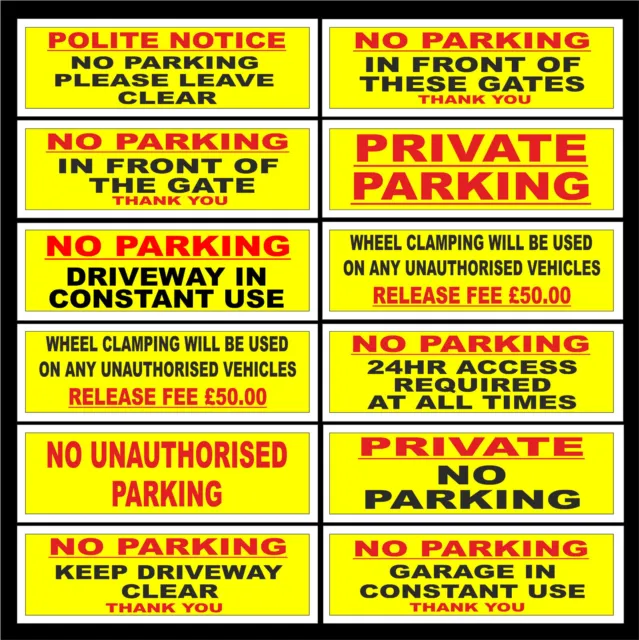 No Parking / Gates / Garage / Wheel Clamp / Keep Driveway Clear sign or sticker