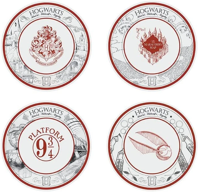 Harry Potter Set 4 Piatti Porcellana Simboli Hogwarts 21 Cm Mappa Boccino Scuol