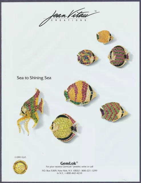GemLok Jewel Encrusted Fish Pin Brooch Jean Vitau Vintage Print Ad 1993