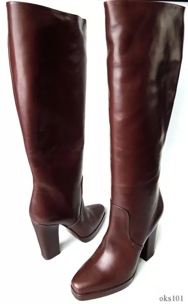 CALVIN KLEIN Collection brown leather platform TALL BOOTS Italy classy $995 2