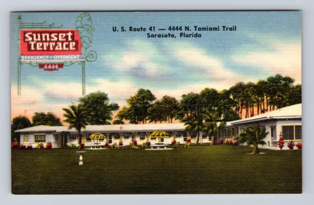 Sarasota FL-Florida, Sunset Terrace Hotel, Apartments, Vintage Souvenir Postcard