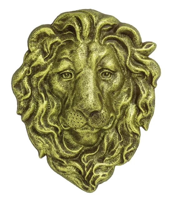 Decorative Gold Coloration 10" Wall Mount Sculpture Cast Iron Lion Head UX4538