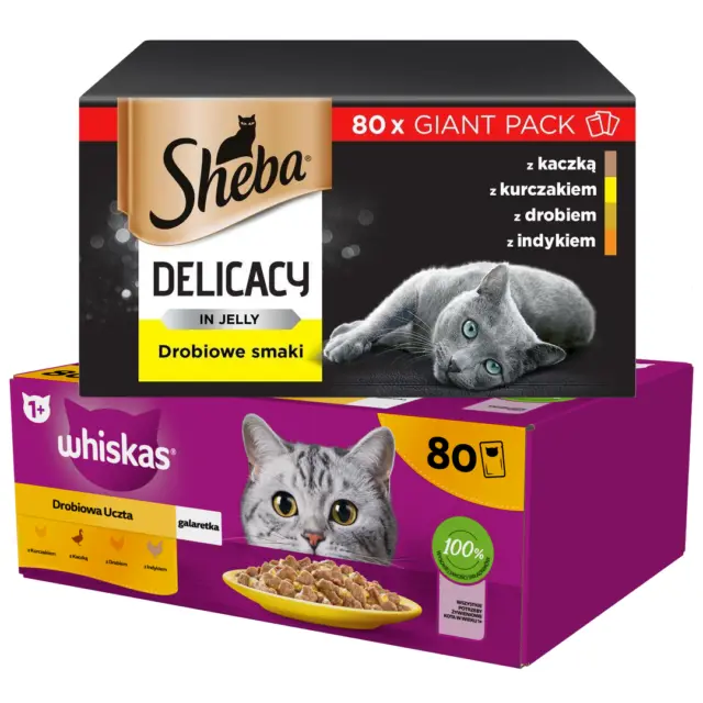 NOURRITURE POUR CHAT 160x85g WHISKAS VOLAILLE FESTIVE + DÉLICIEUSE SHEBA EN...