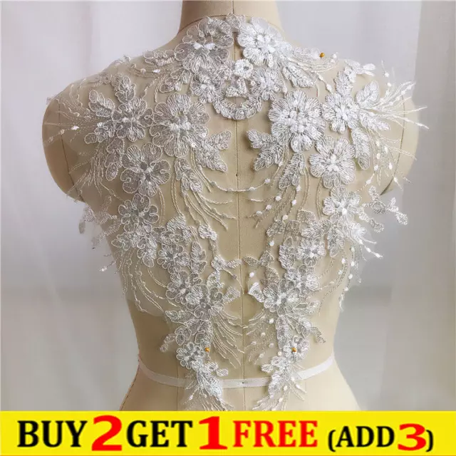 1x Bride Bridal White Wedding Party Dress Sewing Beaded Embroidery Lace Applique