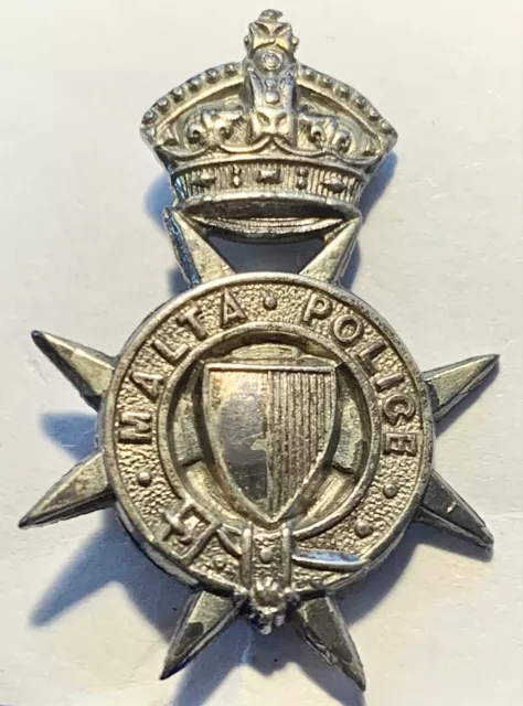 Malta Police Force Antique Kings Crown Tunic Insignia Pre 1952 Rare