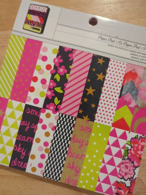 Almohadilla de papel American Crafts 6 x 6; lima, rosa caliente, kraft, negro, dorado