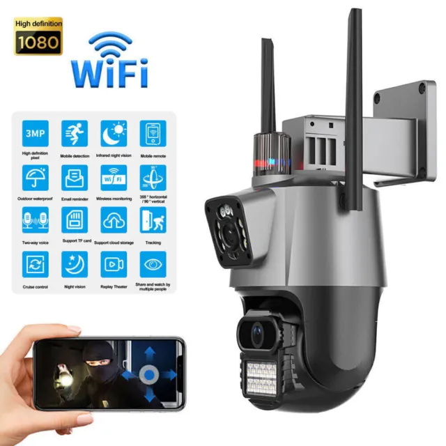 8MP 4K WiFi IP Camera Outdoor Dual Lens CCTV Wireless Home Security PTZ IR Cam